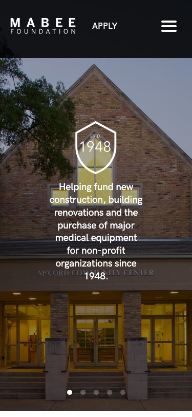 The Mabee Foundation website on a phone